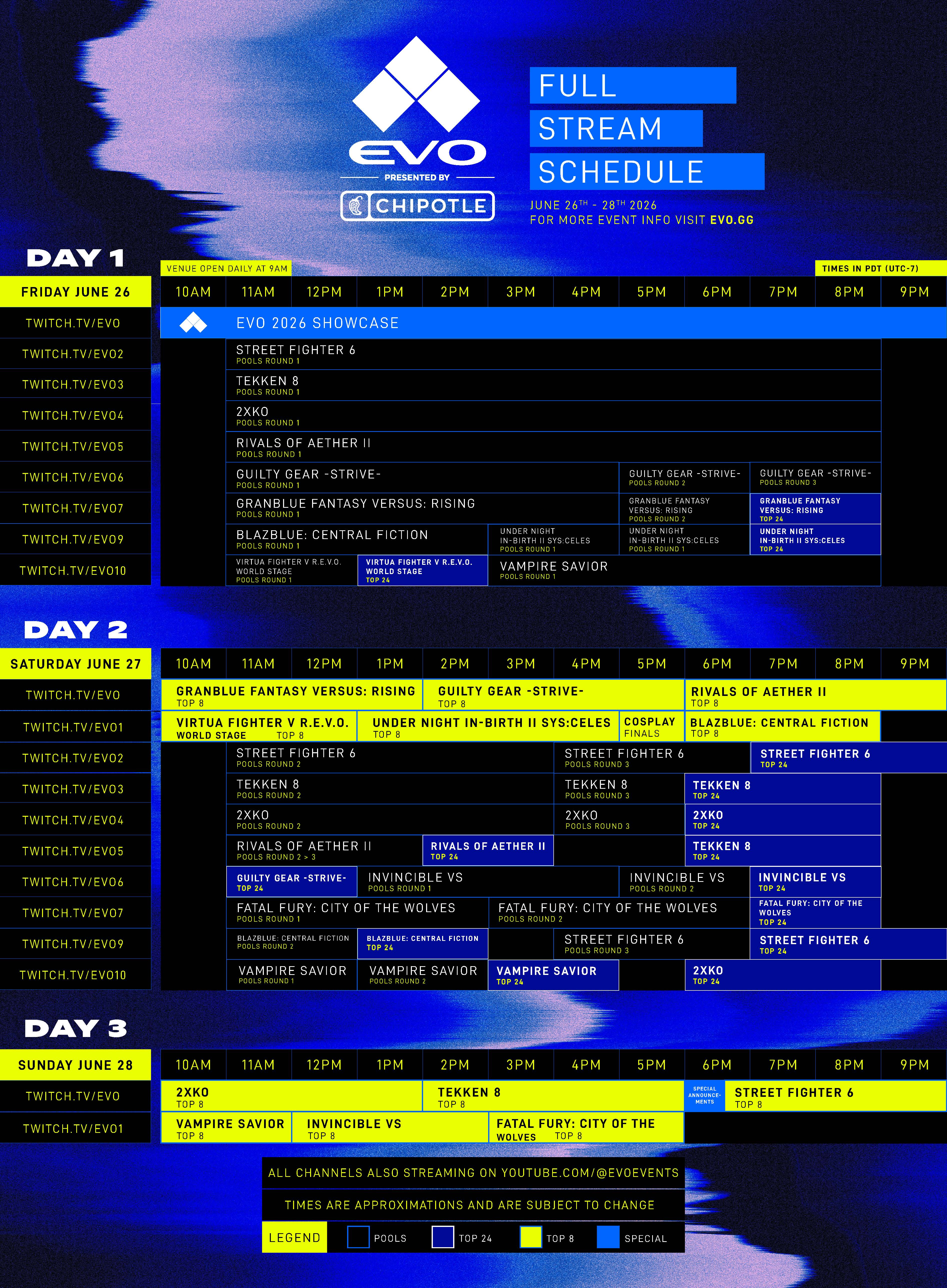 Evo 2026 Full Stream Schedule