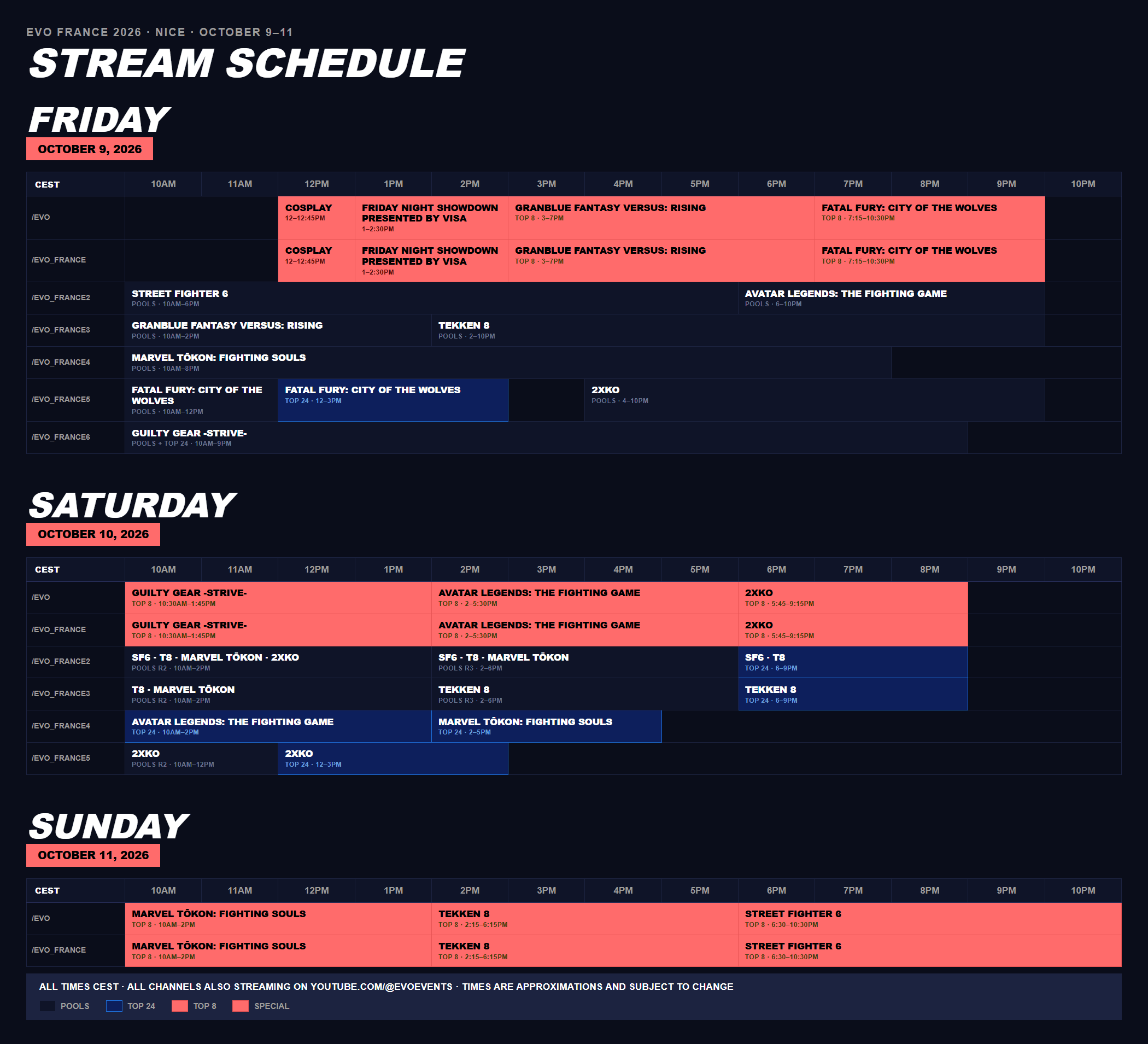 Evo France 2026 Stream Schedule
